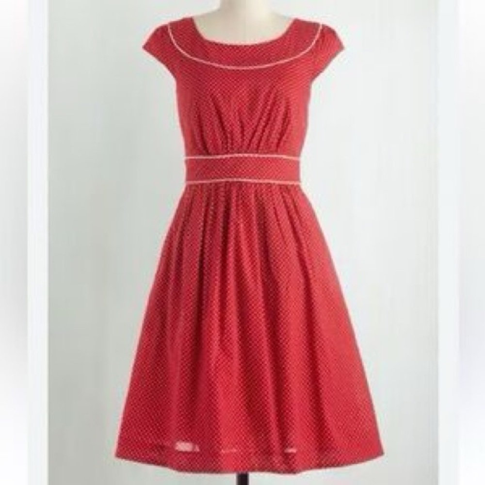 ModCloth Emily and Fin Red Polka Dot Cap Sleeve Dress XS